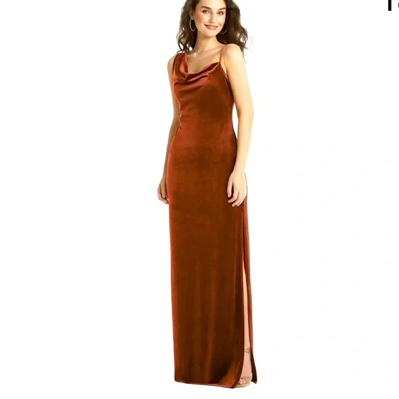 blue dress for baby girl Formal V-Neck Velvet Bridesmaid Dresses with Slit main image 1